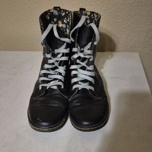 Dr. Martens Black Boots with Blue Floral Interior